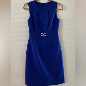 Tahari ASL Royal Blue Midi Dress with Gold Accent